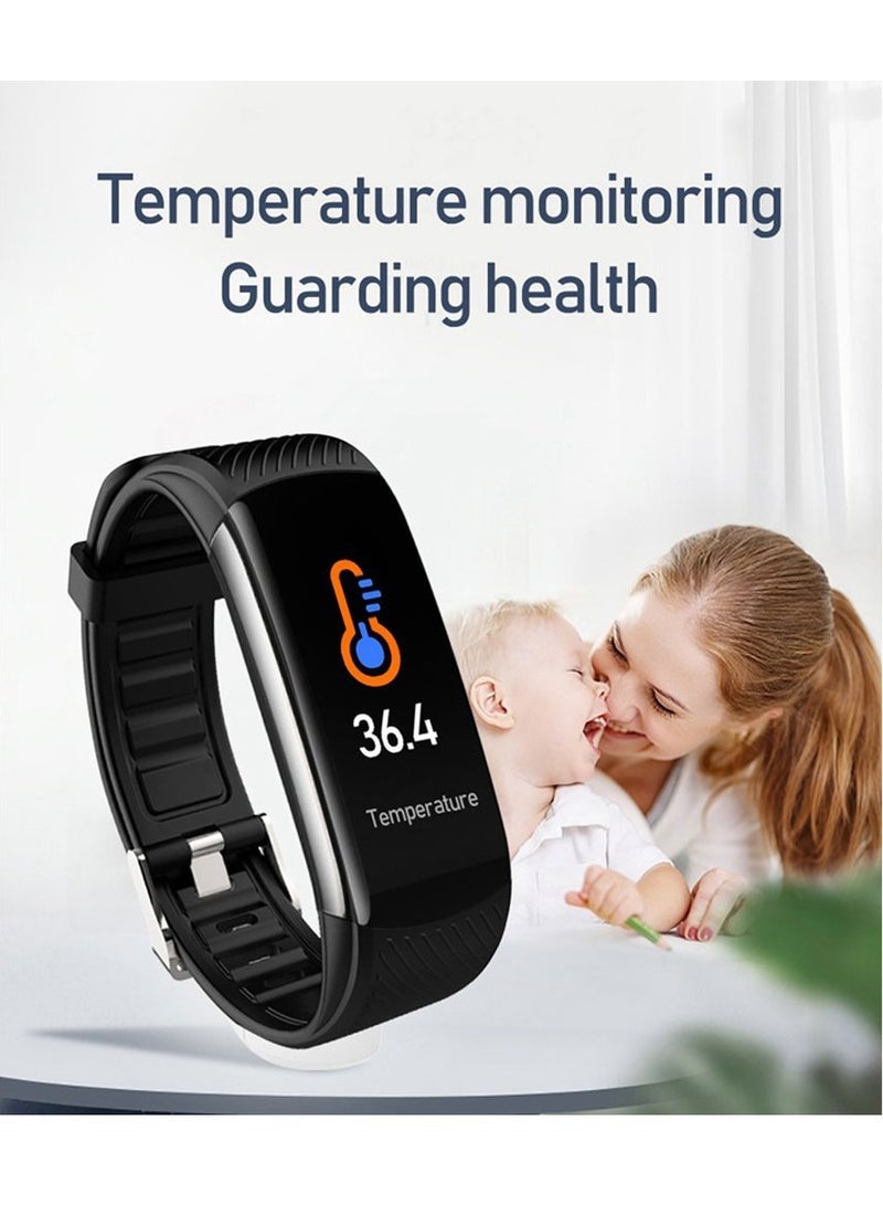 C6T Body Temperature Bracelet Watch Smart Sports Bracelet IP67 Information Push Sleep Exercise Step Waterproof Sports Smart Bracelet Blood Pressure Monitoring (Blue)