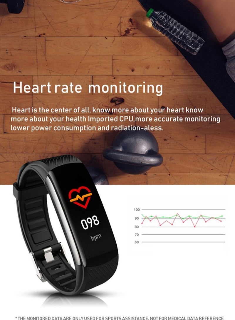 C6T Body Temperature Bracelet Watch Smart Sports Bracelet IP67 Information Push Sleep Exercise Step Waterproof Sports Smart Bracelet Blood Pressure Monitoring (Blue)