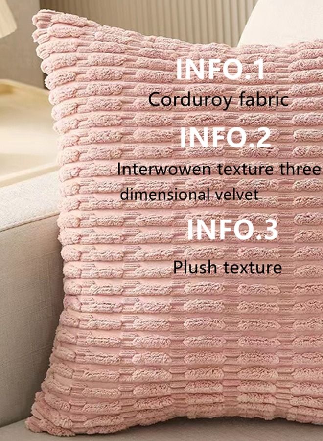 Set of 4 Decorative Cushion Cover Pillow Cases Corduroy Pink 45 x 45 Centimeter