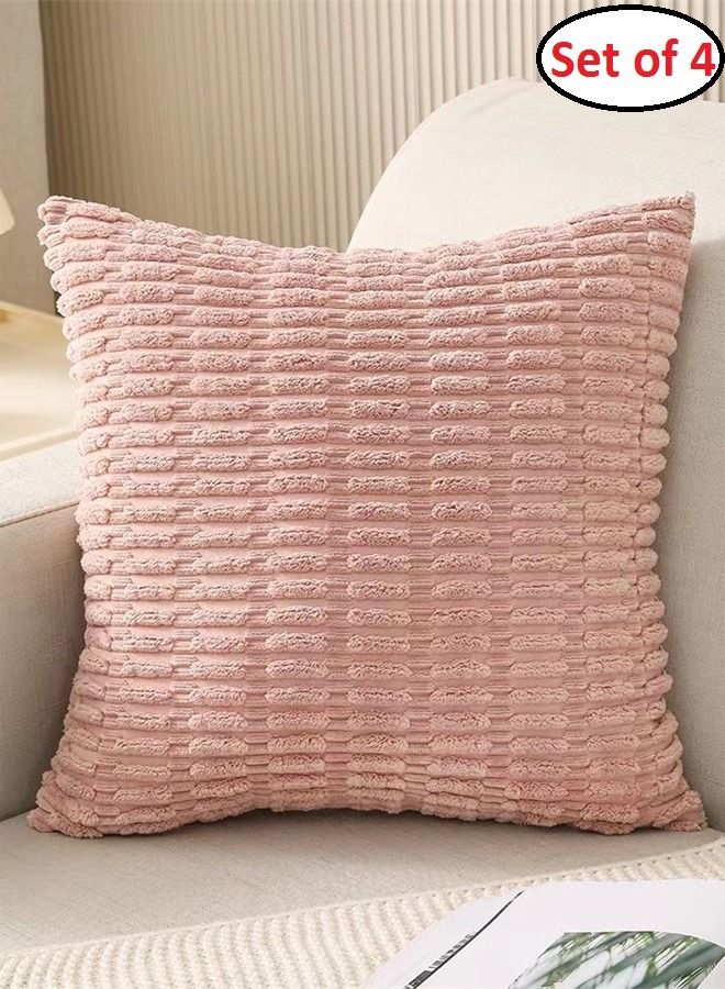 Set of 4 Decorative Cushion Cover Pillow Cases Corduroy Pink 45 x 45 Centimeter