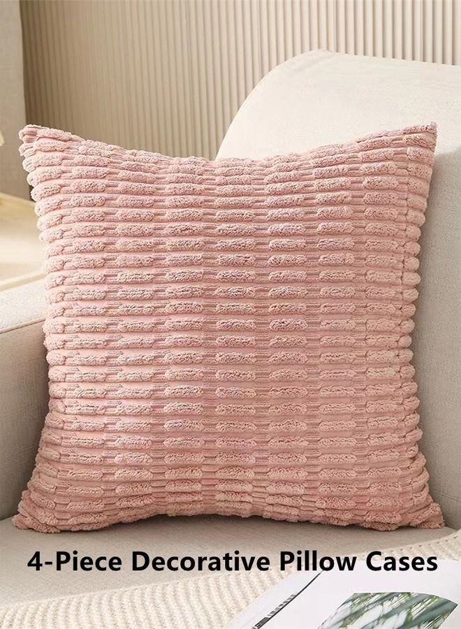 Set of 4 Decorative Cushion Cover Pillow Cases Corduroy Pink 45 x 45 Centimeter