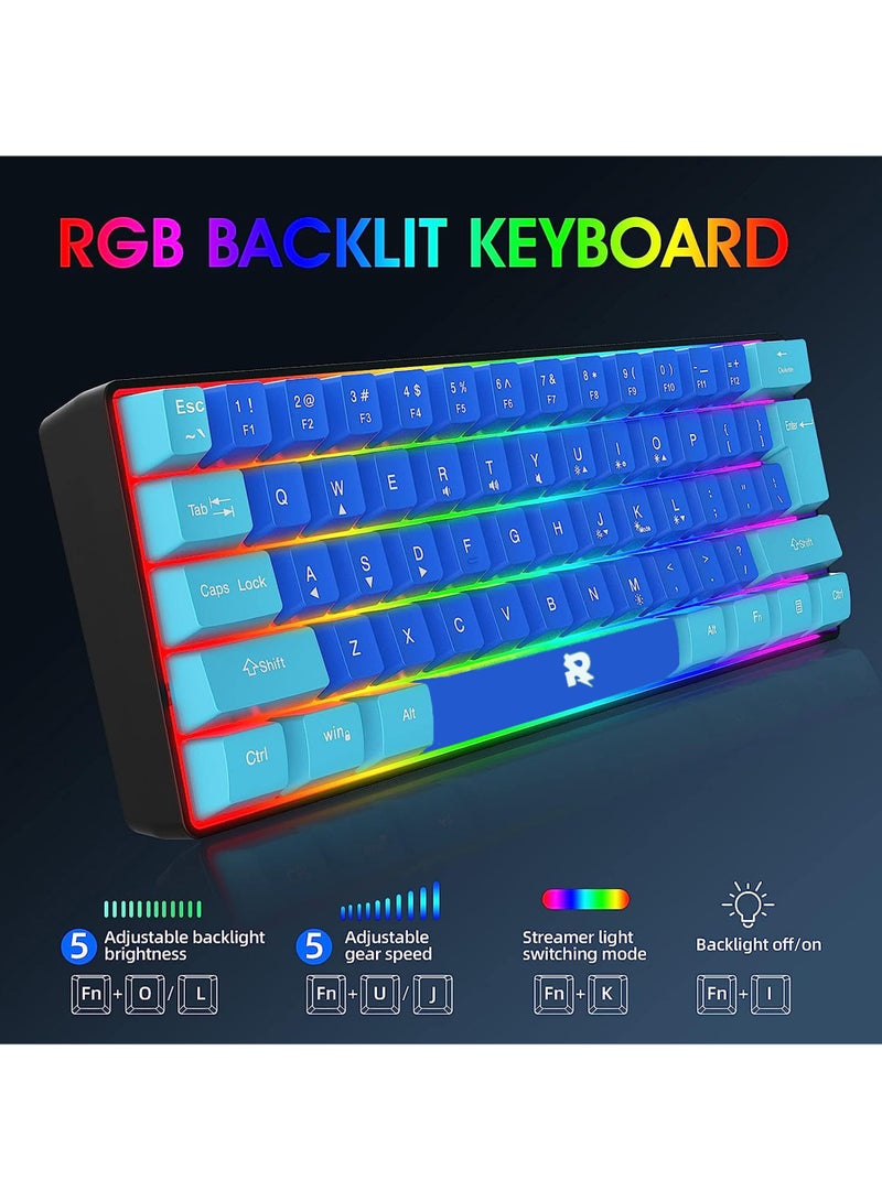 60% Wired Gaming Keyboard RGB Ultra-Compact Mini Keyboard Waterproof Mechanical Feeling Small Keyboard for PC/Mac Gamer Typist Travel Easy to Carry on Business Trip