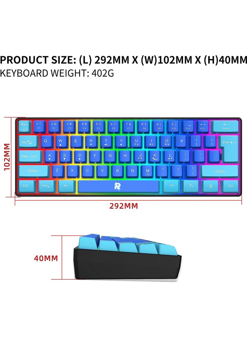 60% Wired Gaming Keyboard RGB Ultra-Compact Mini Keyboard Waterproof Mechanical Feeling Small Keyboard for PC/Mac Gamer Typist Travel Easy to Carry on Business Trip