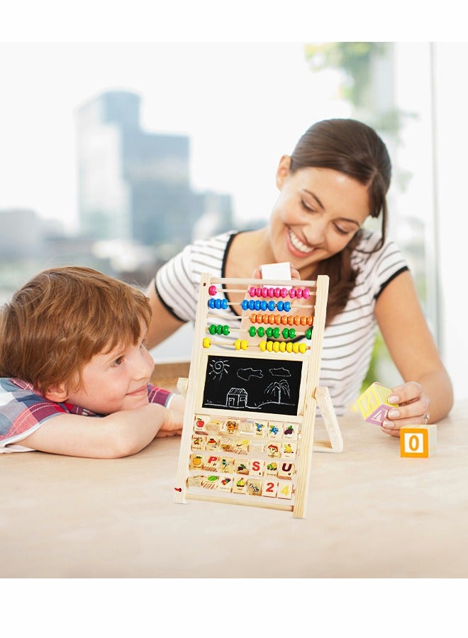 Multipurpose Drawing Board Calculation Stand Children Math Counting Toys, Children's Easel Wooden Abacus, Early Education Educational Toys Double Sided Whiteboard and Blackboard Vertical Easel