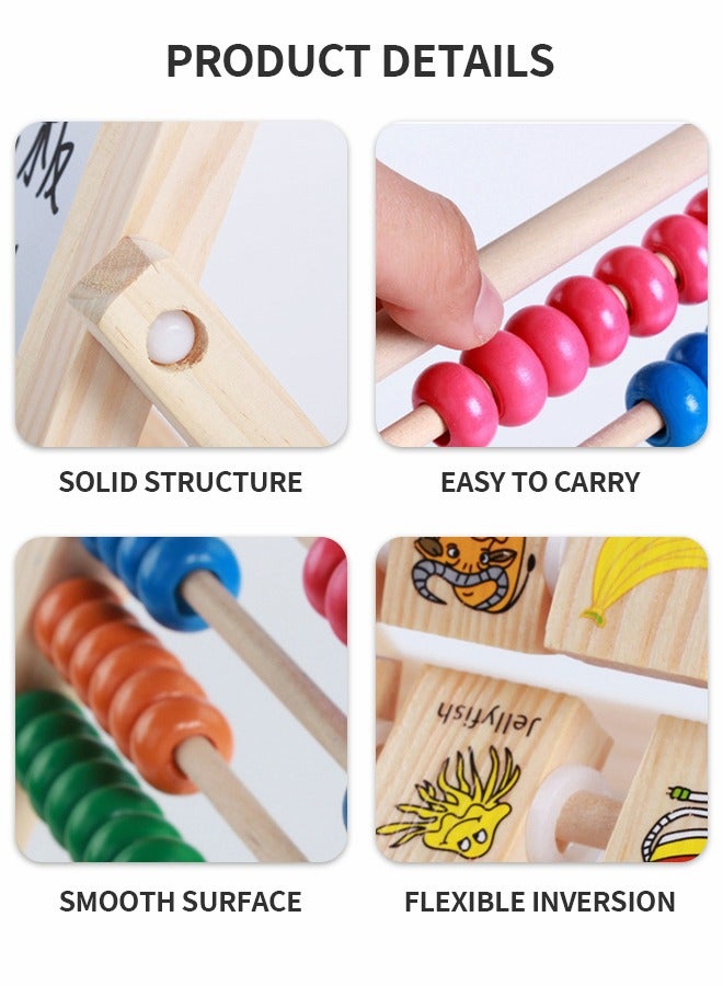 Multipurpose Drawing Board Calculation Stand Children Math Counting Toys, Children's Easel Wooden Abacus, Early Education Educational Toys Double Sided Whiteboard and Blackboard Vertical Easel