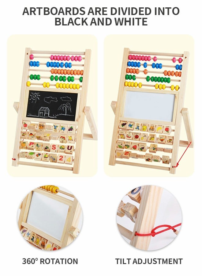 Multipurpose Drawing Board Calculation Stand Children Math Counting Toys, Children's Easel Wooden Abacus, Early Education Educational Toys Double Sided Whiteboard and Blackboard Vertical Easel