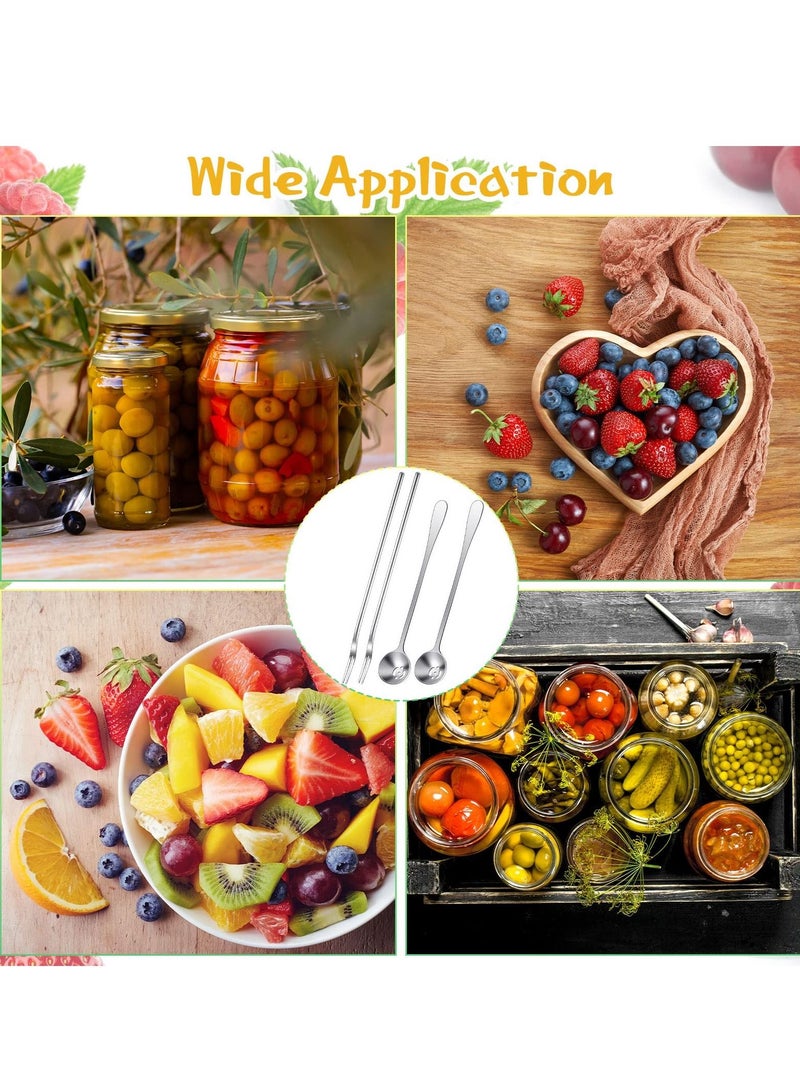 SYOSI 4 Pcs Pickle Fork and Olive Spoon Strainer, Stainless Steel Long Handle Pickle Fork and Olive Spoon Jars Serving Spoon and Fork Set with Drain Hole for Pickle Cucumber Arugula Caper