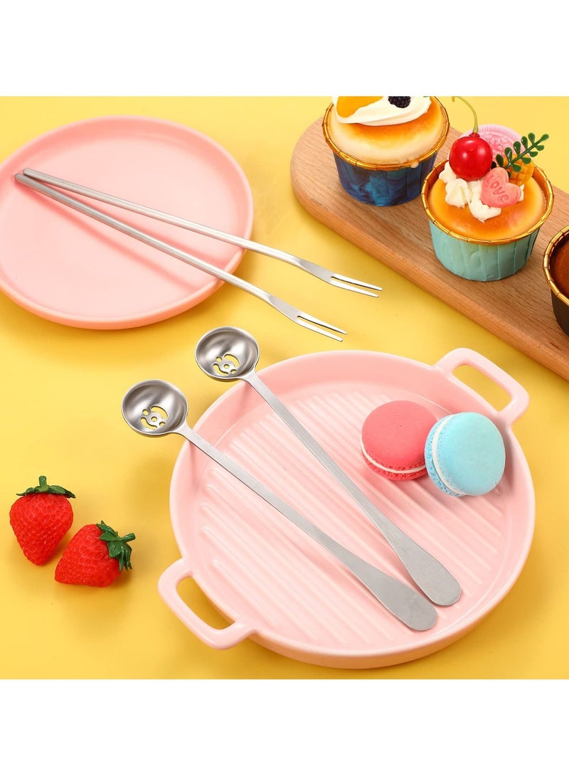 SYOSI 4 Pcs Pickle Fork and Olive Spoon Strainer, Stainless Steel Long Handle Pickle Fork and Olive Spoon Jars Serving Spoon and Fork Set with Drain Hole for Pickle Cucumber Arugula Caper