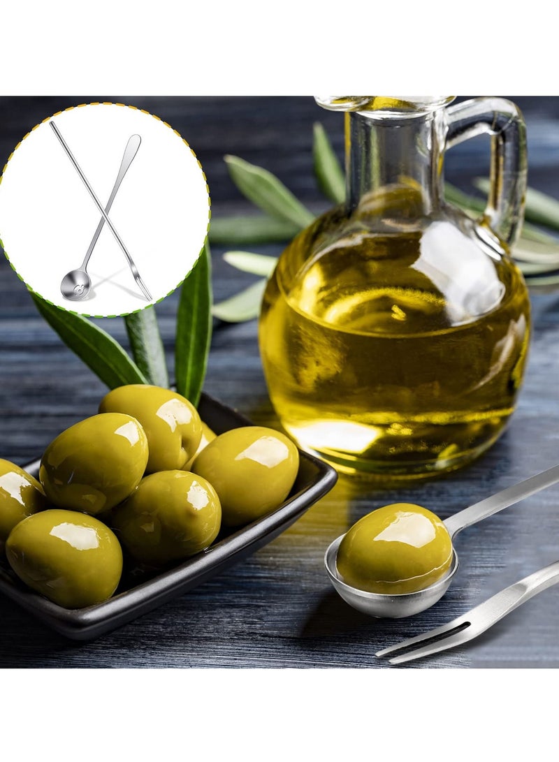 SYOSI 4 Pcs Pickle Fork and Olive Spoon Strainer, Stainless Steel Long Handle Pickle Fork and Olive Spoon Jars Serving Spoon and Fork Set with Drain Hole for Pickle Cucumber Arugula Caper