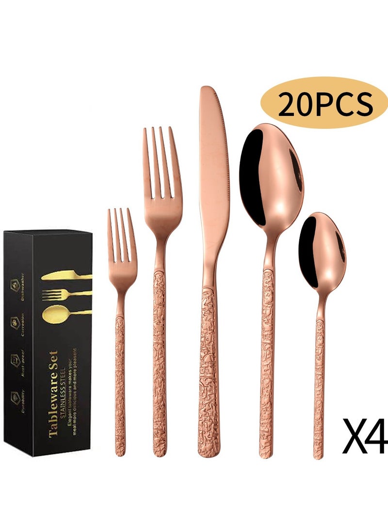 20 Piece Set Of Stone Patterned Stainless Steel Tableware knives Forks Spoons