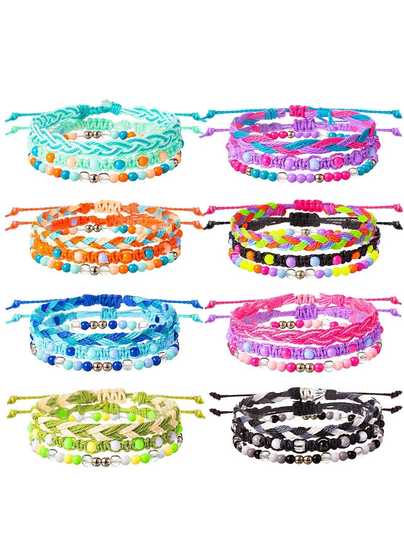 Bracelets Braided Stretch Friendship Braided Rop Bracelets Set 24 Pcs Adjustable Wave Strand Bracelet Summer Anklet Bracelet Thread Bracelets Friendship Jewelry (8 Styles)