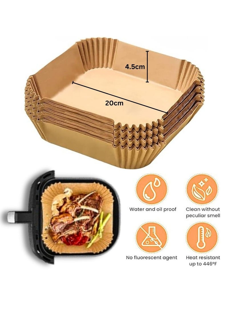 ARTC Air Fryer Disposable Food Grade Paper Liner And  Non-Stick Oil Resistant Microwave And Oven Parchment For Baking And Roasting Square Shape 20cm