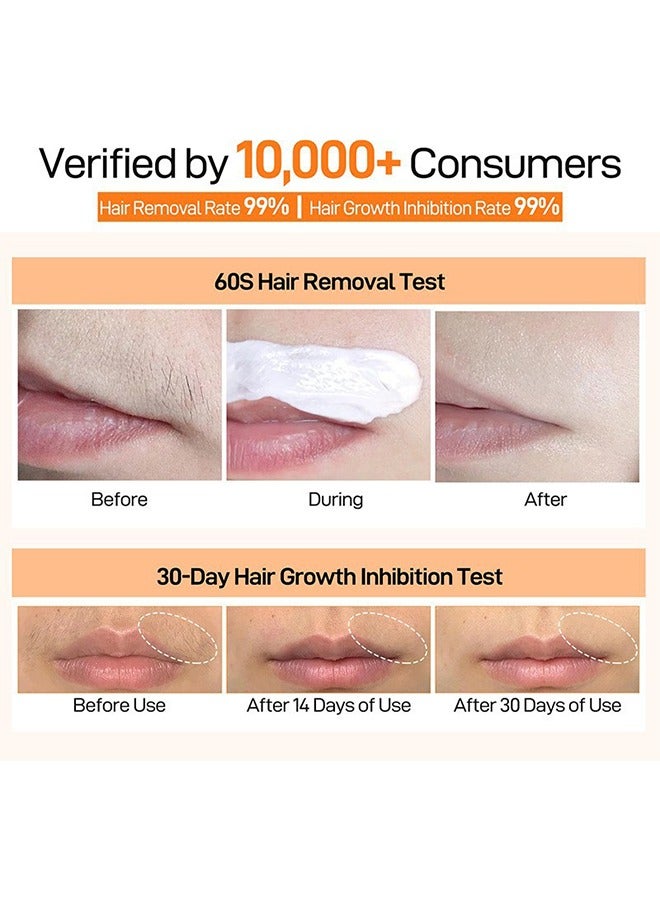 60s Upper Lip Hair Removal Cream,Hair Removal Cream for Upper Lip Face & Chin Fast & Gentle with 30X Delay Hair Growth Moisturizing Hair Removal with Almond Oil & Aloe Vera Extract 20g