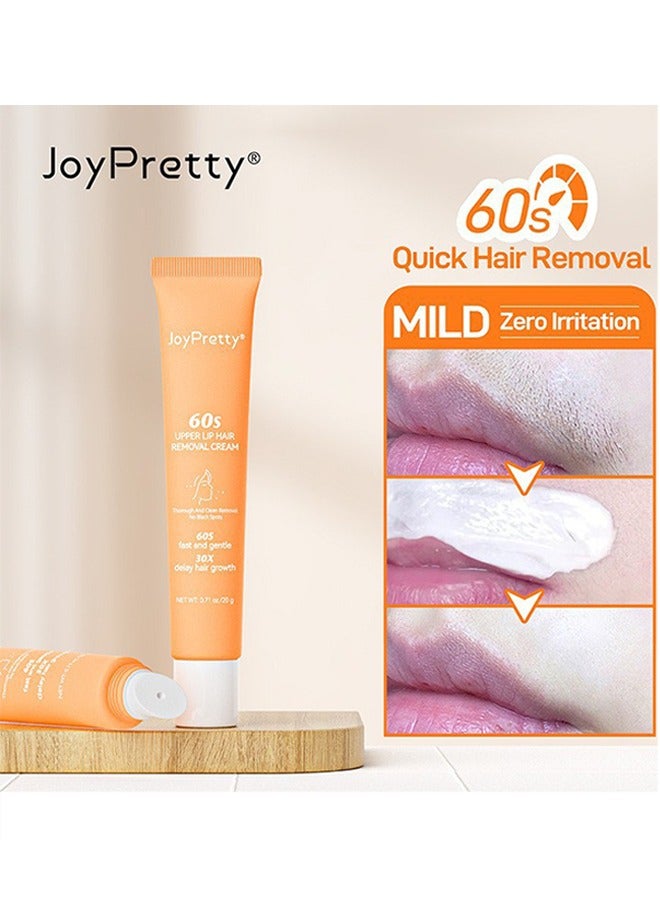 60s Upper Lip Hair Removal Cream,Hair Removal Cream for Upper Lip Face & Chin Fast & Gentle with 30X Delay Hair Growth Moisturizing Hair Removal with Almond Oil & Aloe Vera Extract 20g