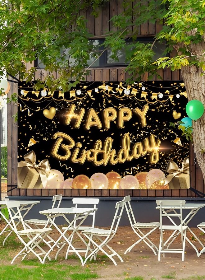 Happy Birthday Party Decorations Supplies Birthday Party Backdrop Happy Birthday Banner Baby Shower Photography Background Photo Booth Black and Gold 180*110cm