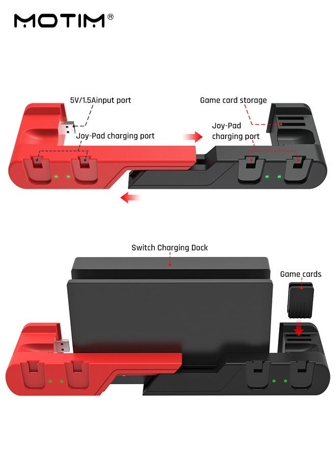 Charging Dock Compatible with Nintendo Switch & Switch OLED Model Joy Con, Switch Controller Charger Dock Station for Joy Con Charges up to 4pcs, Switch Storage and Organizer for Game Card