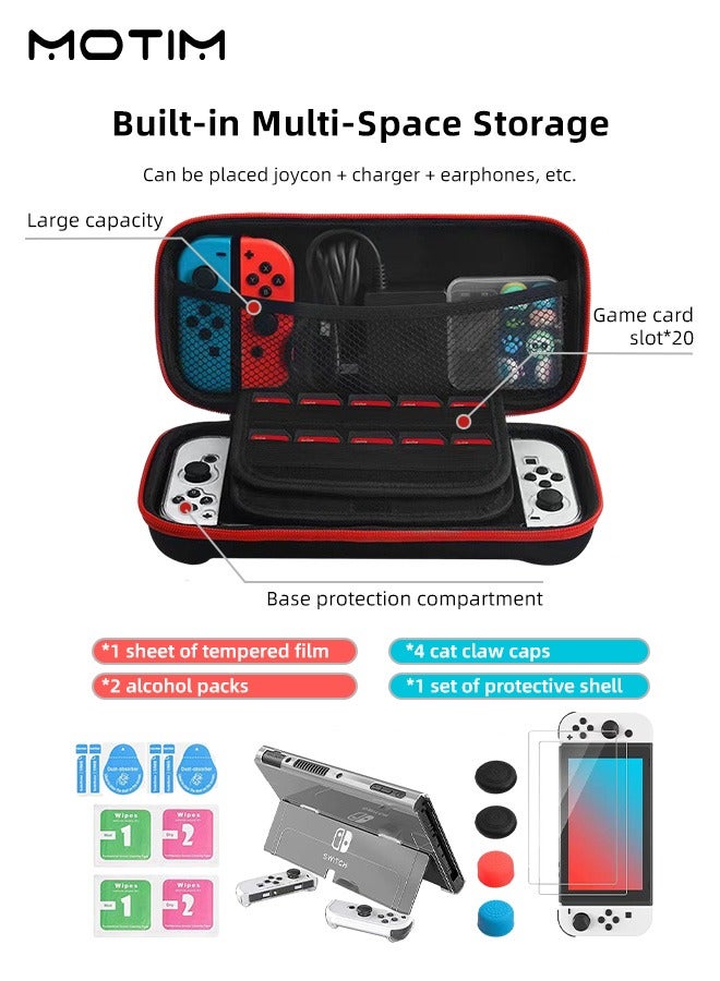 Switch OLED Accessories Bundle 10 in 1 Switch Oled Accessories Kit Include Switch Carrying Case Protective Case for Switch Console & J-Con