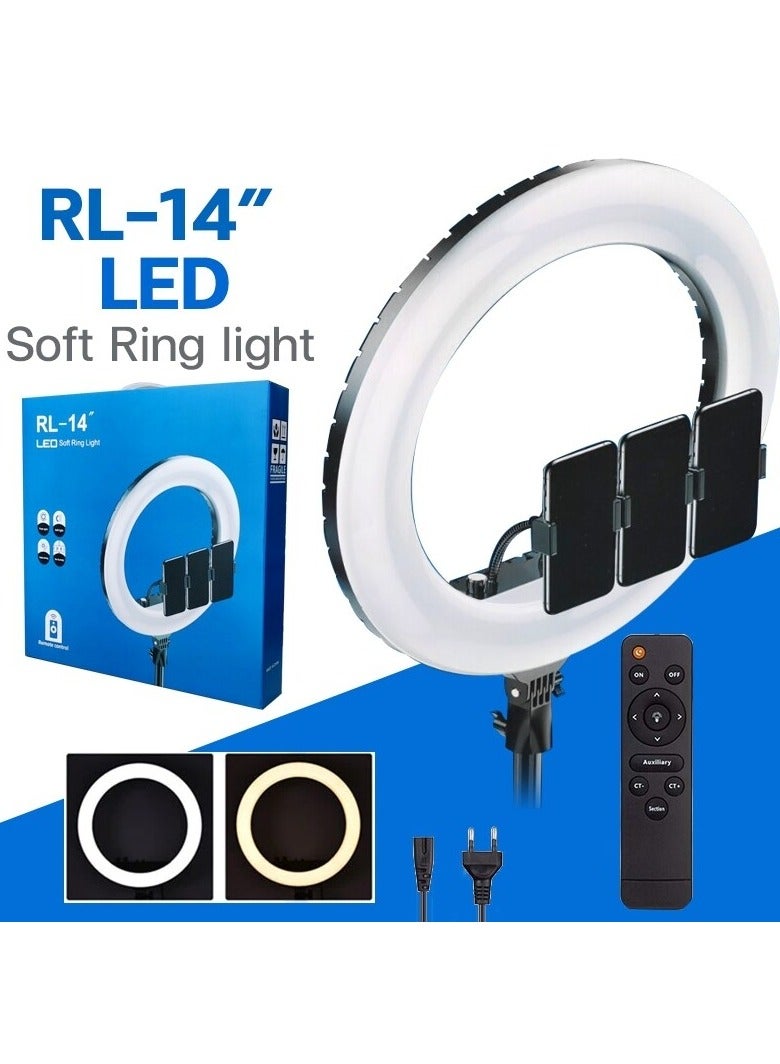 RL-14 LED Ring Light 14 Inch Soft Ring Light for Smartphones Camera YouTube TikTok Videos with Tripod & 3 phone Holders