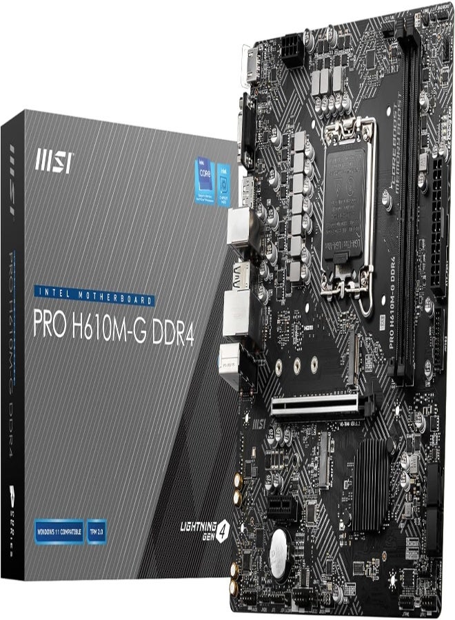 Pro H610M-G DDR4 Micro-ATX Motherboard, Socket LGA 1700, H610 Chipset, 1x Intel I219V Gigabit LAN Controller, 2 DIMM Slots, M.2 Slot, PCI-E X16, SATA III, HDMI, VGA, DP