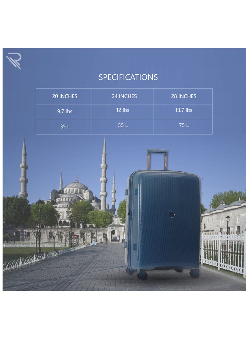 ISTANBUL theme PP Suitcase, Durable, Lightweight Hardshell, Telescopic Handle,  Expandable Vertical Series Travel Luggage Trolley with 4 Quiet 360° Wheels and TSA Lock (24-Inch , Navy Blue)