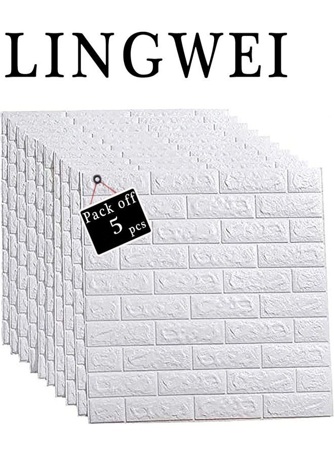 5-Piece Self Adhesive Tile Brick Wall Stickers White