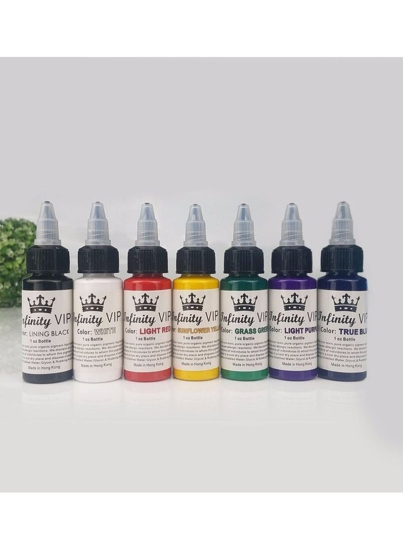 7 Colors Tattoo Ink Set, Body Color Semi-permanent Tattoo Inks Set Professional Longlasting Eyeliner Eyebrow Lip Tattoo Pigment Ink Set for Tattoo Machine