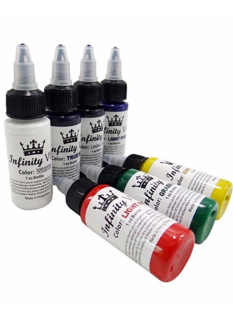 7 Colors Tattoo Ink Set, Body Color Semi-permanent Tattoo Inks Set Professional Longlasting Eyeliner Eyebrow Lip Tattoo Pigment Ink Set for Tattoo Machine