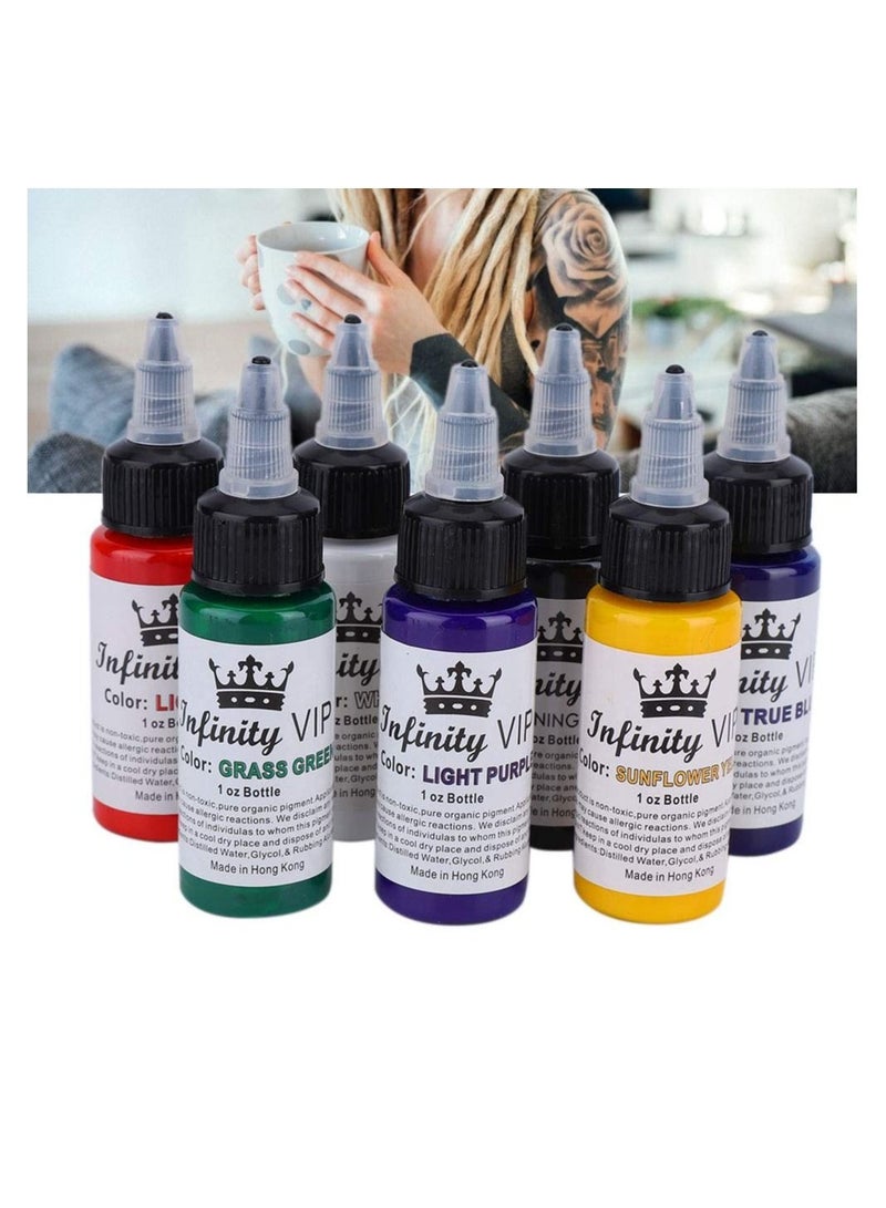 7 Colors Tattoo Ink Set, Body Color Semi-permanent Tattoo Inks Set Professional Longlasting Eyeliner Eyebrow Lip Tattoo Pigment Ink Set for Tattoo Machine
