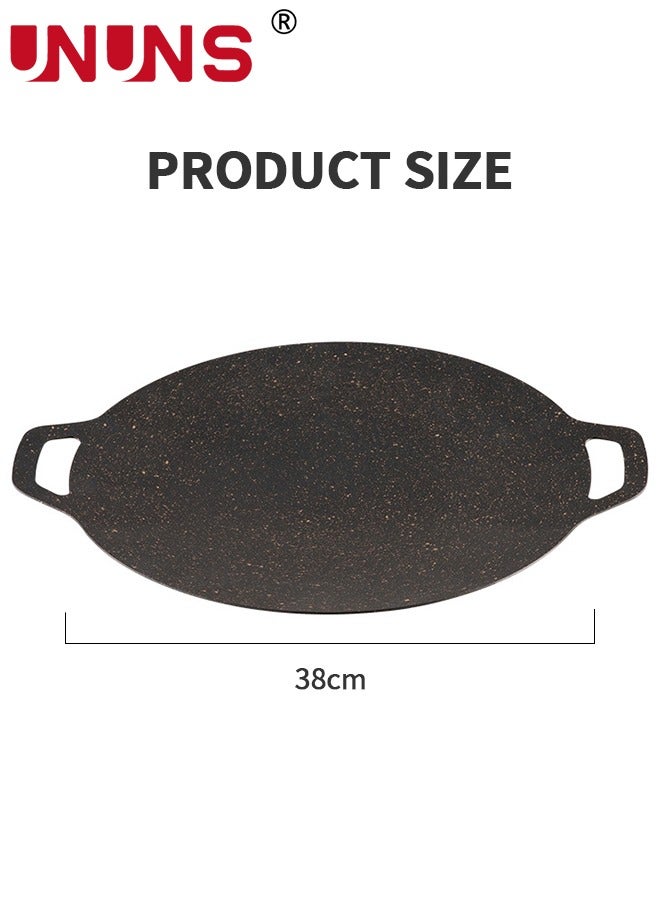 38cm Thickened Bbq Grill Pan,Grill Plate Barbecue Pan,Meat Roasting Pan Uncoated Nonstick Cookware For Home Gas/Outdoor Stoves,Round BBQ Griddle Pan With Hangable Handles,Baking Pancakes Ribs Pan