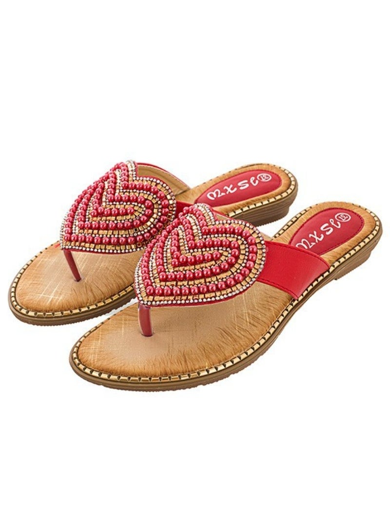 New Water Diamond Pearl Women's Shoes Love Clip Toe Slippers