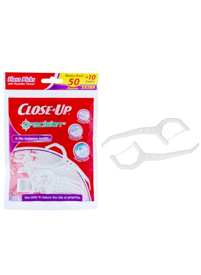 Closeup Precision Floss Picks W/ Flouridex Thread 60 Count Pack Of 2 (120 Flossers) By Closeup