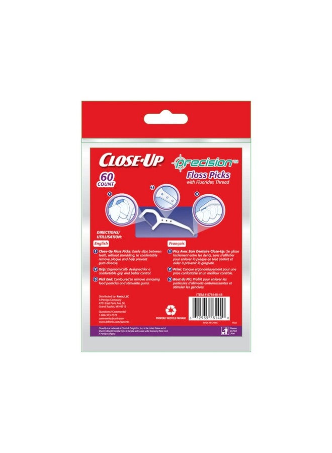 Closeup Precision Floss Picks W/ Flouridex Thread 60 Count Pack Of 2 (120 Flossers) By Closeup