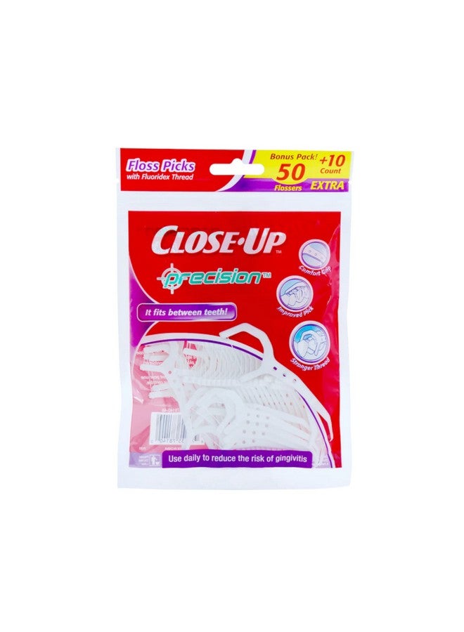 Closeup Precision Floss Picks W/ Flouridex Thread 60 Count Pack Of 2 (120 Flossers) By Closeup