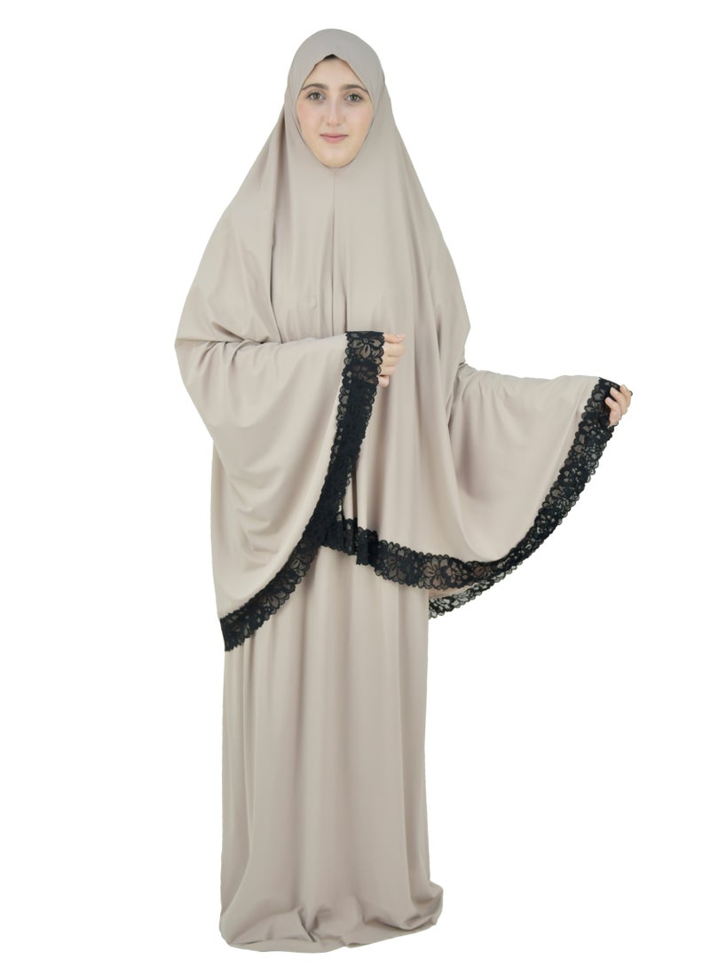 Two Piece Islamic prayer dress women with Lace - Prayer Clothes for Women - Prayer Abaya For women - Jilbab 2 piece, Umrah essentials for women - Prayer set