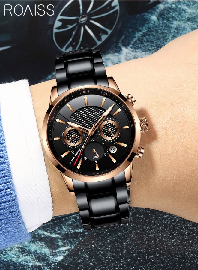 Stainless Steel Strap Quartz Watch for Men, Analog Display Round Dial , Waterproof Luxurious Business Casual Chronograph Wristwatch with Date as A Gift for Male