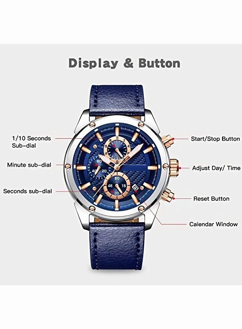Business Casual Wristwatches for Men Multifunction Waterproof Luminous Calendar Leather Band Fashion Watch as Gift for Male