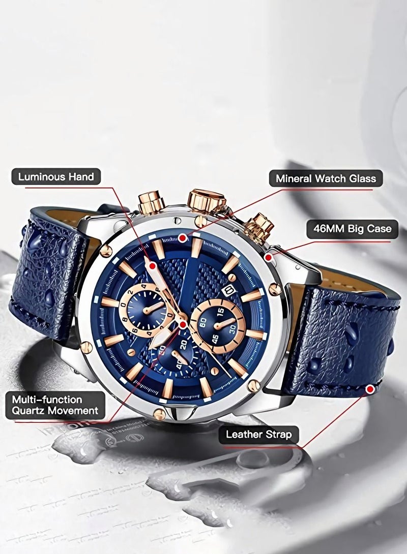 Business Casual Wristwatches for Men Multifunction Waterproof Luminous Calendar Leather Band Fashion Watch as Gift for Male