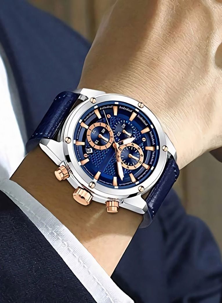 Business Casual Wristwatches for Men Multifunction Waterproof Luminous Calendar Leather Band Fashion Watch as Gift for Male