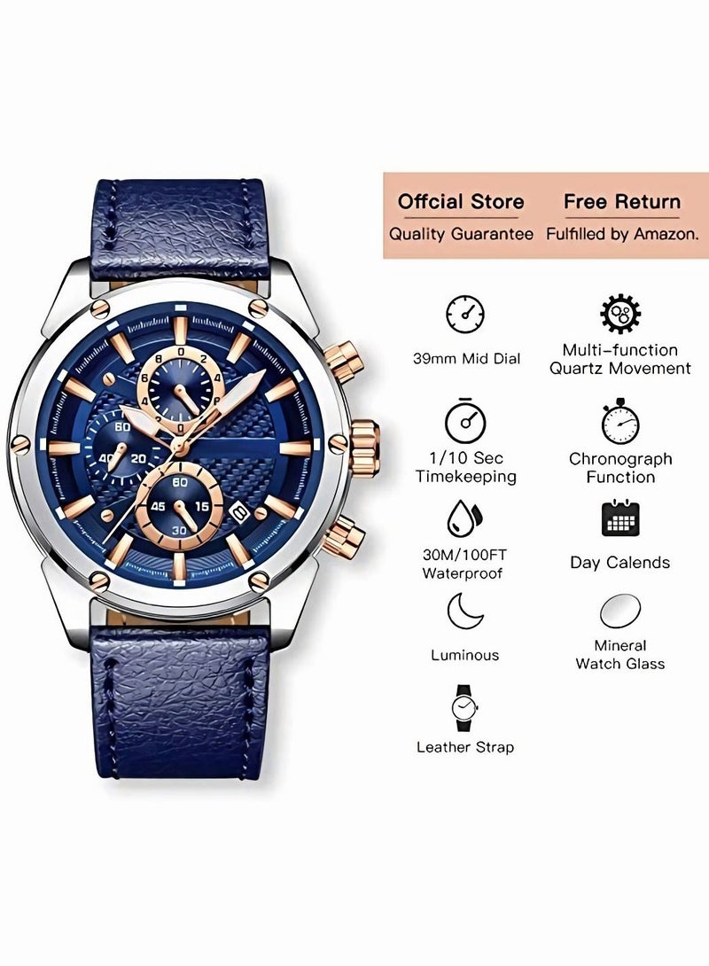 Business Casual Wristwatches for Men Multifunction Waterproof Luminous Calendar Leather Band Fashion Watch as Gift for Male