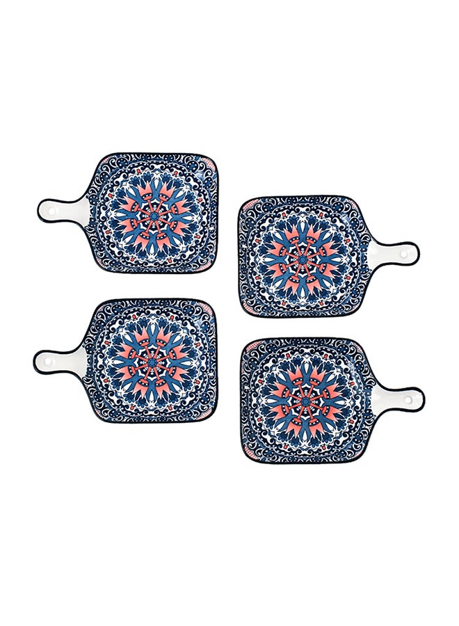 4-Piece Hand-Painted Plate Blue 22.8x14.5x3.2cm