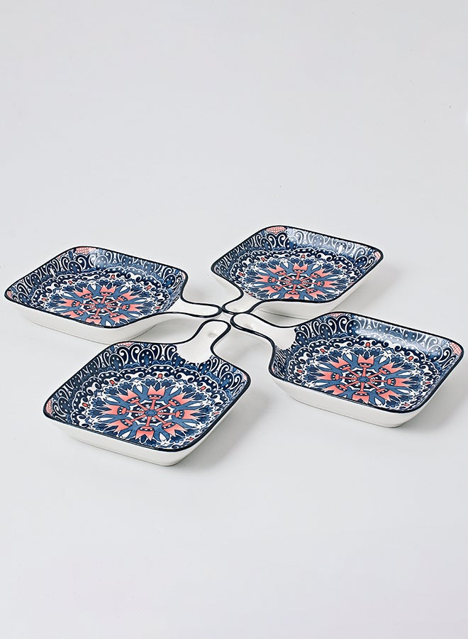 4-Piece Hand-Painted Plate Blue 22.8x14.5x3.2cm