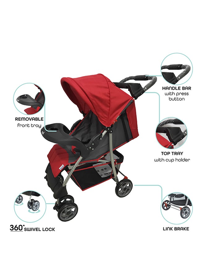 Easy  One Hand Fold Stroller, Multi-Postion Reclining Seat For Infant -Fire Red