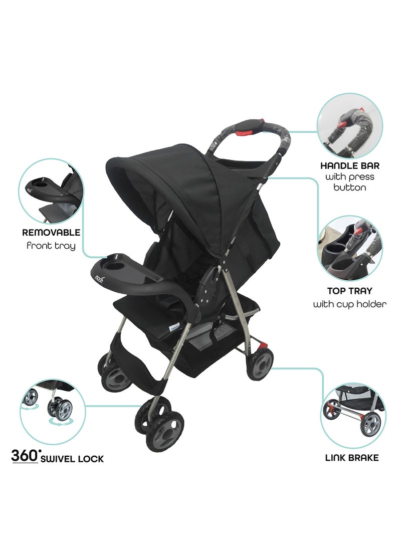 Easy  One Hand Fold Stroller, Multi-Postion Reclining Seat For Infant - Black