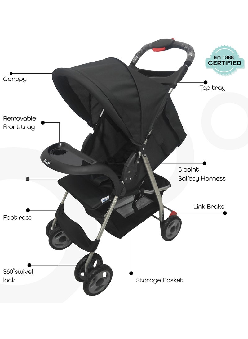 Easy  One Hand Fold Stroller, Multi-Postion Reclining Seat For Infant - Black