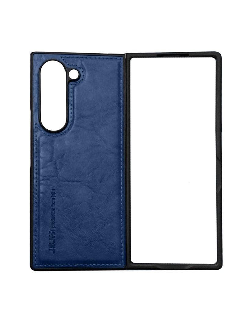 Premium Leather Stitched Luxury Case Cover For Samsung Galaxy Z Fold6 5G 2024 Navy Blue