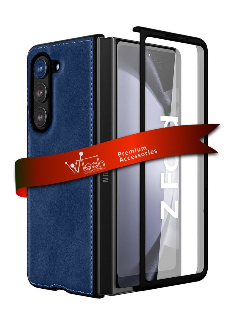 Premium Leather Stitched Luxury Case Cover For Samsung Galaxy Z Fold6 5G 2024 Navy Blue