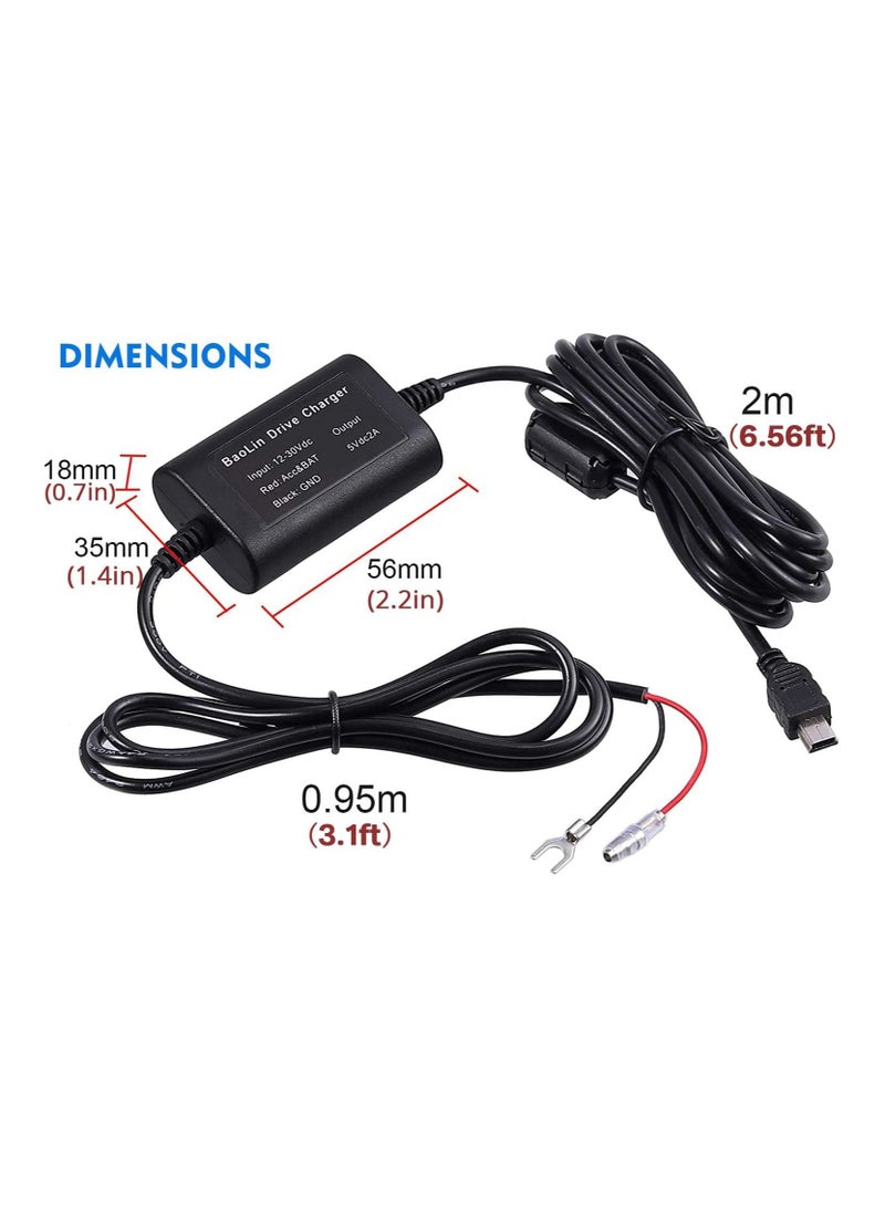 10ft Hard Wire Kit for Dash Cam with Mini/Micro/Micro2 Fuse 12V-24V to 5V Dash Cam Hardwire Kit