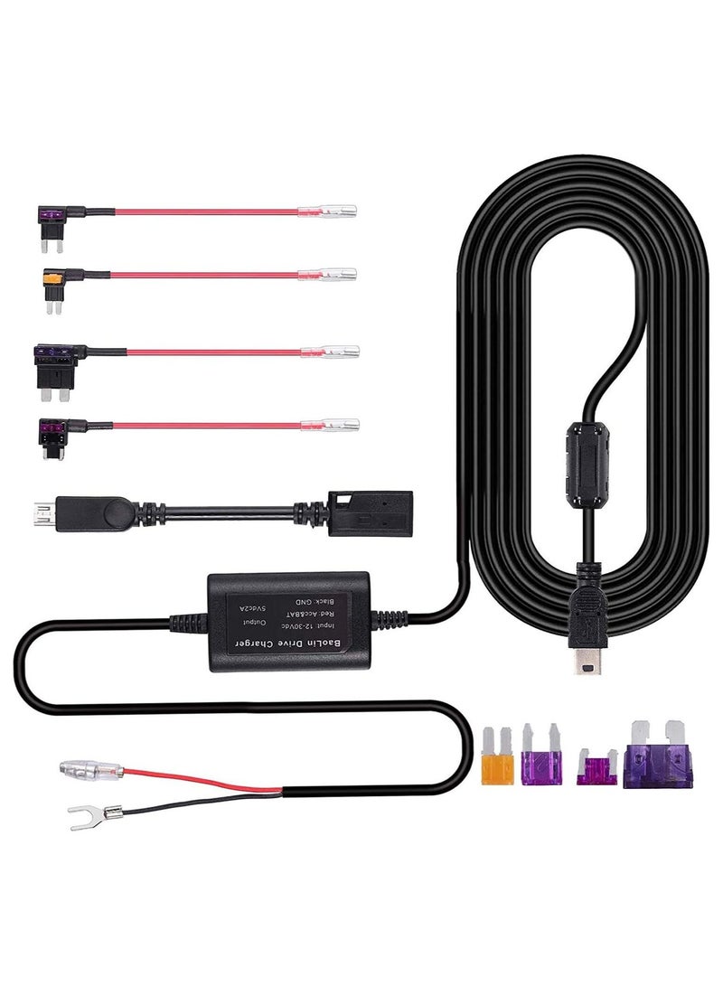 10ft Hard Wire Kit for Dash Cam with Mini/Micro/Micro2 Fuse 12V-24V to 5V Dash Cam Hardwire Kit
