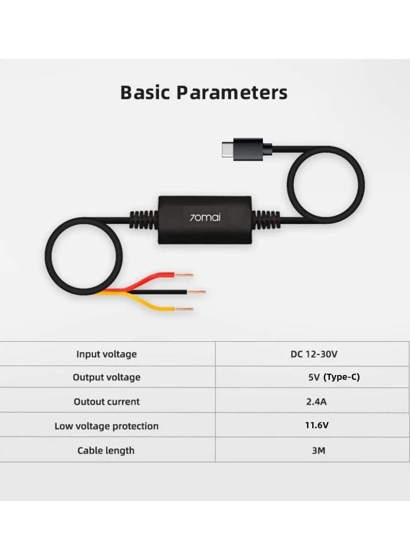 70mai Hardwire Cable Kit (Type-C) for 24 Hour Parking Monitoring