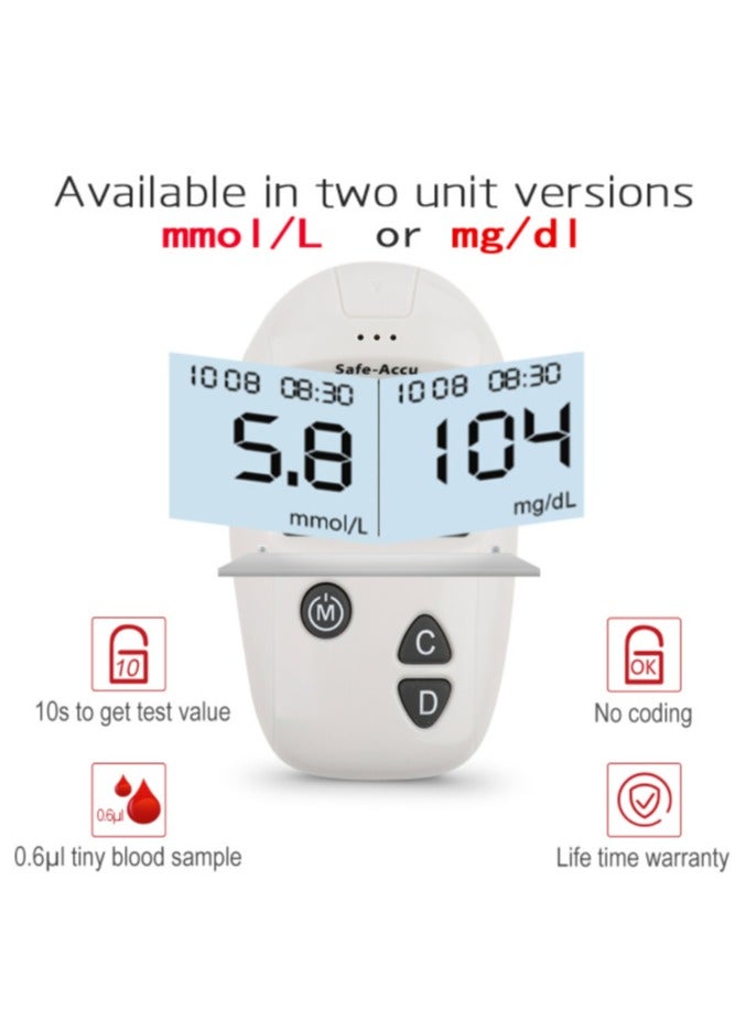 Blood Sugar Monitor Diabetes Testing Kit With 50 No Coding Test Strips 50 Lancets (unit: mg/dL)